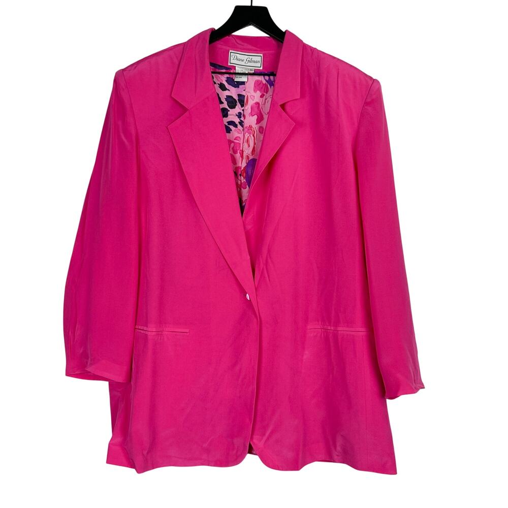 New Diane Gilman 100% Silk Blazer Jacket Floral Lined Pink - Plus 3X